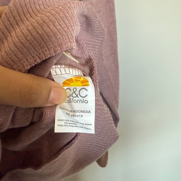 C&C California Womens Sweater Large Pink Long Sleeve Logo Casual Spring Contrast - Picture 4 of 5